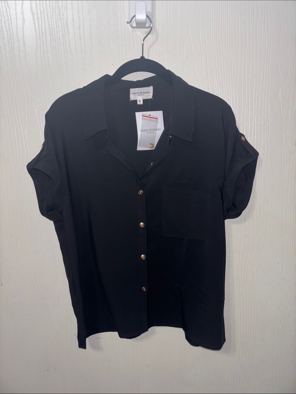 White + Warren Black Short-Sleeve Button-Down Shirt